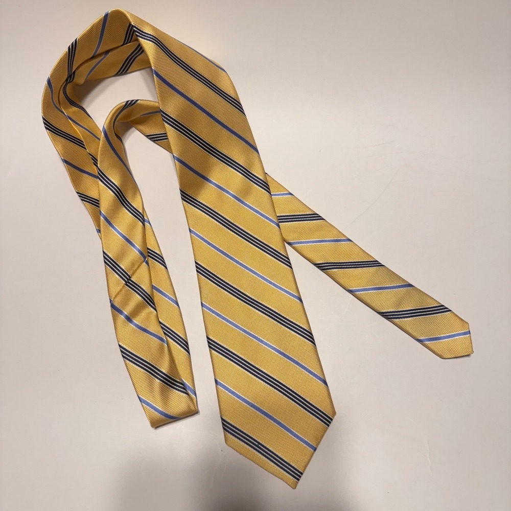 US Polo Assn. Yellow Blue Striped 100%Silk Necktie Formal Business Men - Picture 7 of 7
